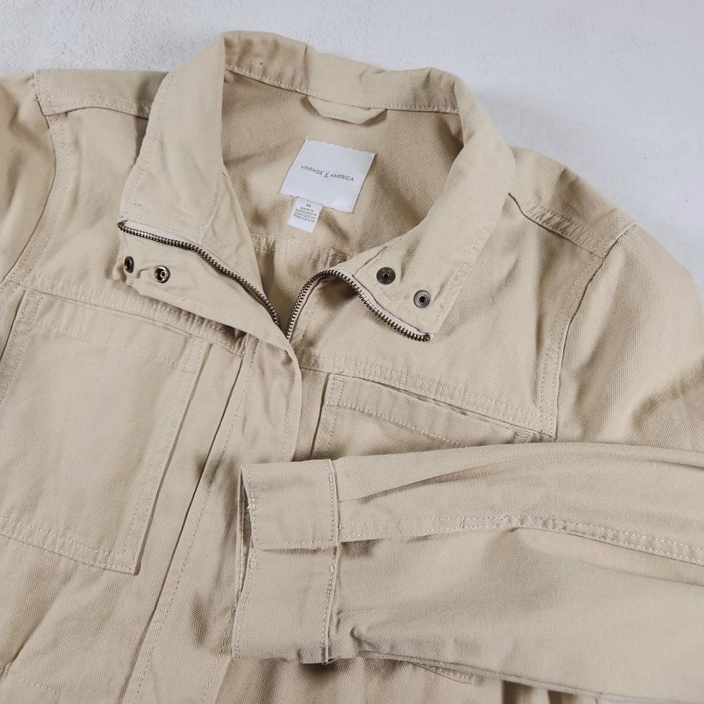 Vintage America Tan Khaki Utility Jacket Canvas Field Coat Medium Drawstring